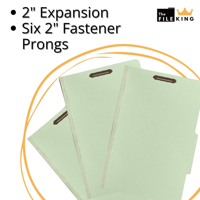 The File King Pressboard Classification Pale Green Partition File Folder | Legal Size - Box of 10 | Two Dividers | Six 2â€ Durable Fastener Prongs | 2/5 Cut Top Tab | 2â€ Expansion - Image 4